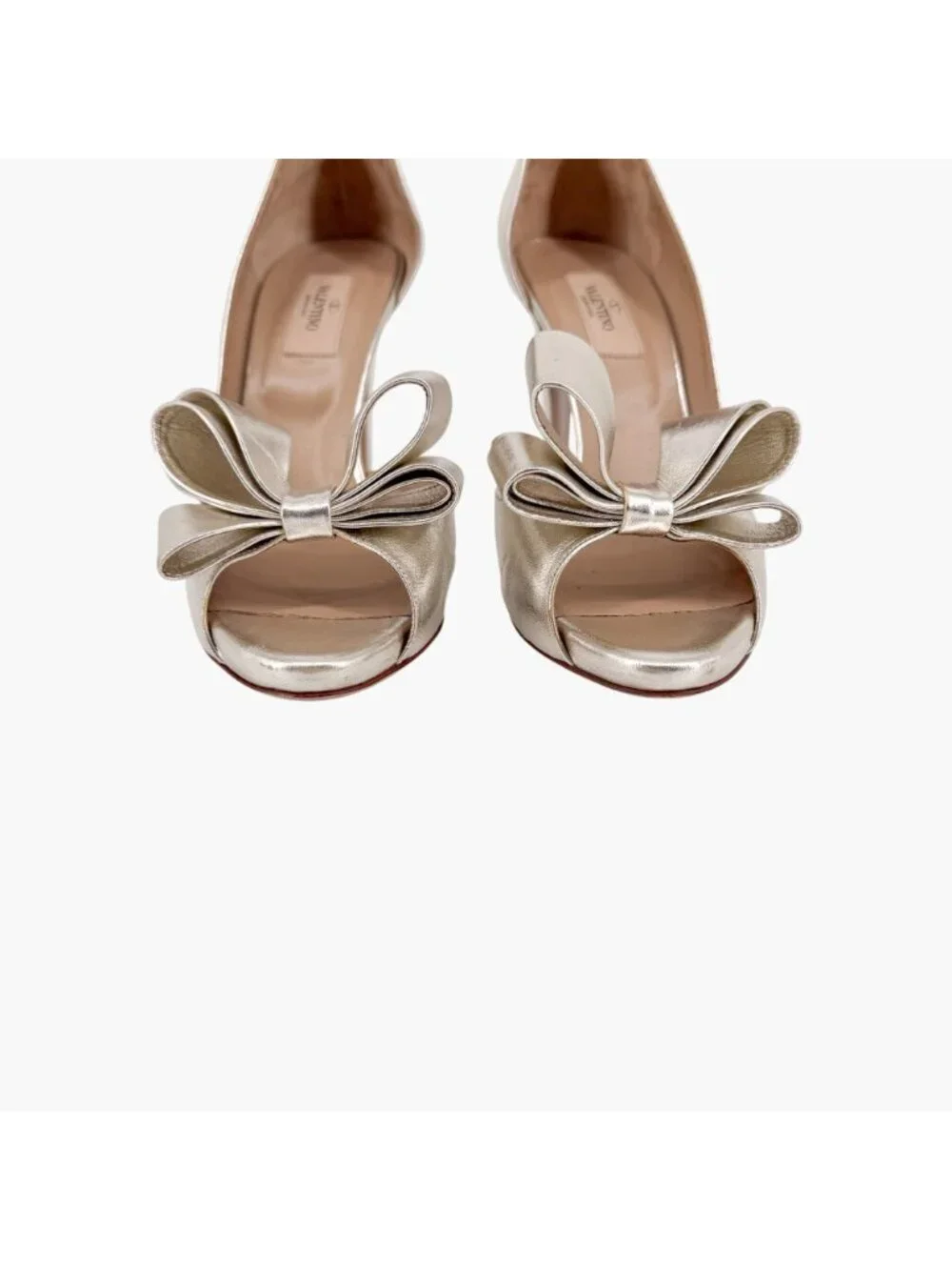 Valentino Gold Leather Triple Bow Half d’Orsay Pumps Heels Size 39 US 9 Platform